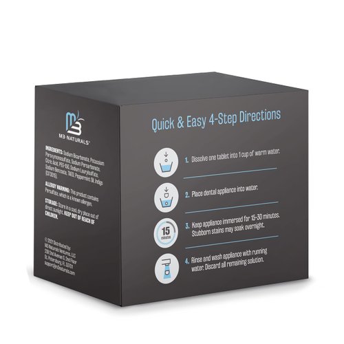 Retainer and Denture Cleansers 240 Tablets Removes Bad Odors Discoloration Stains Plaque for Cleaning Invisalign Mouth Guard Night Guard and Removable Dental Appliances by M3 Naturals