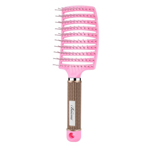 Hair Brush, Curved Vented Brush Faster Blow Drying, Professional Curved Vent Styling Hair Brushes for Women, Men, Paddle Detangling Brush for Wet Dry Curly Thick Straight Hair(Pink)