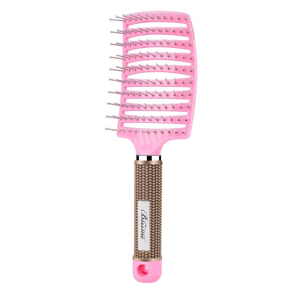Hair Brush, Curved Vented Brush Faster Blow Drying, Professional Curved Vent Styling Hair Brushes for Women, Men, Paddle Detangling Brush for Wet Dry Curly Thick Straight Hair(Pink)
