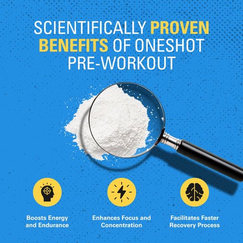 ONESHOT Pre Workout Powder for Men and Women - BCAAS Amino Acids Supplement Powder, 200mg Caffeine Powder, Beta Alanine Powder, Citrulline Malate Preworkout Powder - Blue Razz - 30 Servings
