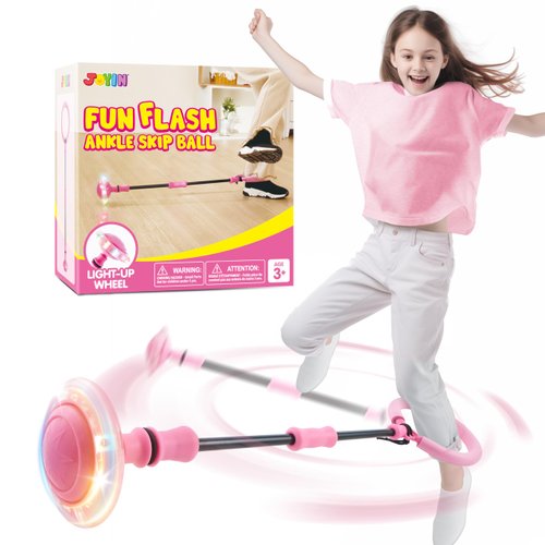 JOYIN Pink Ankle Skip Ball with Flashing Lights, Skip it Toy for Kids Indoor & Outdoor, Flashing Swing Ball Foldable Sports Toy, Birthday Gifts for Kids 3 4 5 +