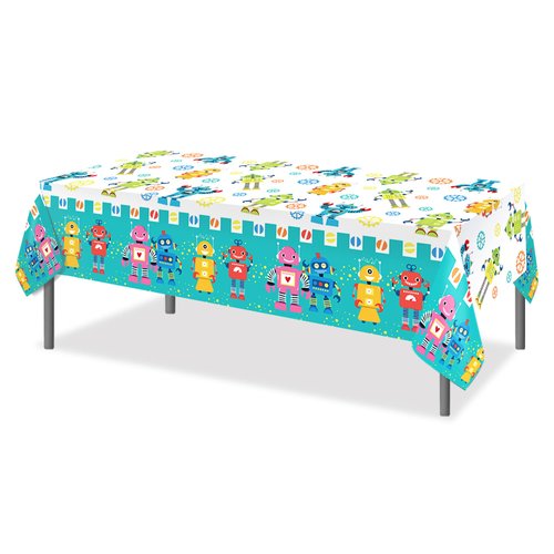 CC HOME 1 Pack Cartoon Robots Plastic Tablecloth 54 x 87 Inch Long Rectangular Table Cover for Buffet,Birthday Party Holiday Dinner,Picnic or Tablecloth for Kitchen Event Use