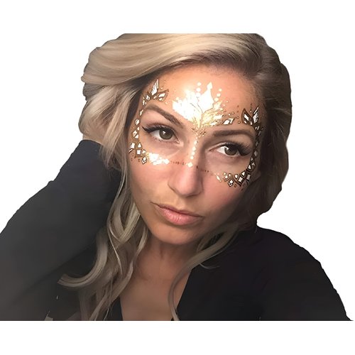 Gold Temporary Tattoos by Golden Ratio Tats, Metallic Festival Face Paint, Gold and White Masquerade Tattoos (Wifey Face Mask)