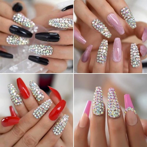 Nail Art Rhinestones Kit, Clear Crystal AB Flatback Glass Rhinestones Crystal Gems Stones, with Tweezer and Rhinestone Picker Dotting Pen for DIY Nail Art Craft