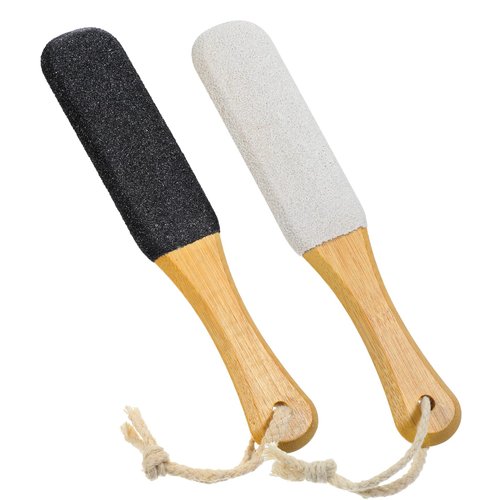 2PCS Double-Sided Exfoliator Pedicure Tool, Heasy Wooden Handle Foot File Callus Remover, Foot Callus Remover Scrubber for Dead Skin Pedicure File Foot Scrubber - Black, White(4PCS)