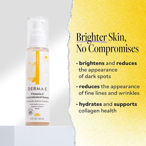 DERMA E Vitamin C Concentrated Serum with Hyaluronic Acid, Vitamin E & Aloe, All Natural, Antioxidant-Rich Concentrated Facial Serum – Firming and Brightening Vitamin C Face Serum, 2oz
