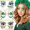 3 Pcs Glitter Green Shamrock Face Gem Tattoo Stickers St. Patrick's Day Temporary Tattoos Sticker Lucky Four-Leaf Clover Diamond Makeup Stick on Tattoo Decals for Irish Rave Party Supplies