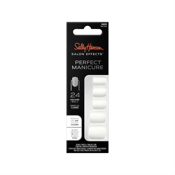 Sally Hansen Salon Effects® Perfect Manicure, Get Mod, Press On Nails, Square Shaped, Non-Damaging Adhesive Tabs, File, and Alcohol Pad Included
