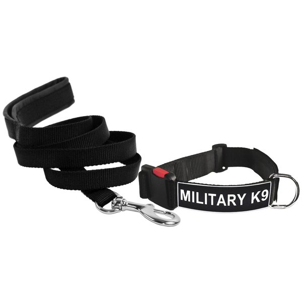 Dean & Tyler Military K9 21 by 26-Inch Patch Collar with 6-Feet Stainless Steel Snap Padded Puppy Leash, Medium, Black