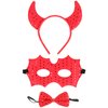 Skeleteen Devil Costume Accessory Set - Demon Costume Accessories Kit Includes Headband Horns, Mask and Bowtie