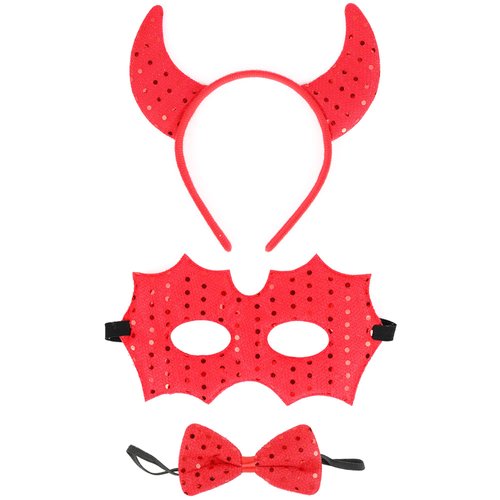 Skeleteen Devil Costume Accessory Set - Demon Costume Accessories Kit Includes Headband Horns, Mask and Bowtie