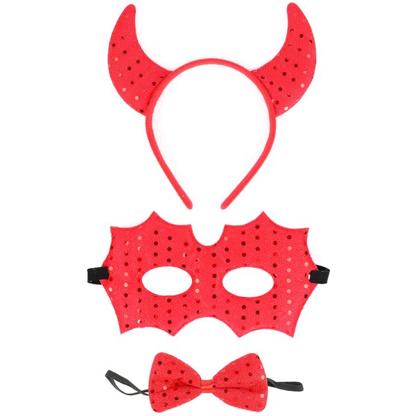 Skeleteen Devil Costume Accessory Set - Demon Costume Accessories Kit Includes Headband Horns, Mask and Bowtie