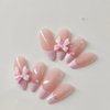 24 Pcs French Tip Press on Nails Cute Acrylic Fake Nails with 3D Bow Pearl Nude Pink Full Cover False Nails with Glue Almond Nail Tips Glossy Glue on Nails Artificial Stick on Nails for Women Girls