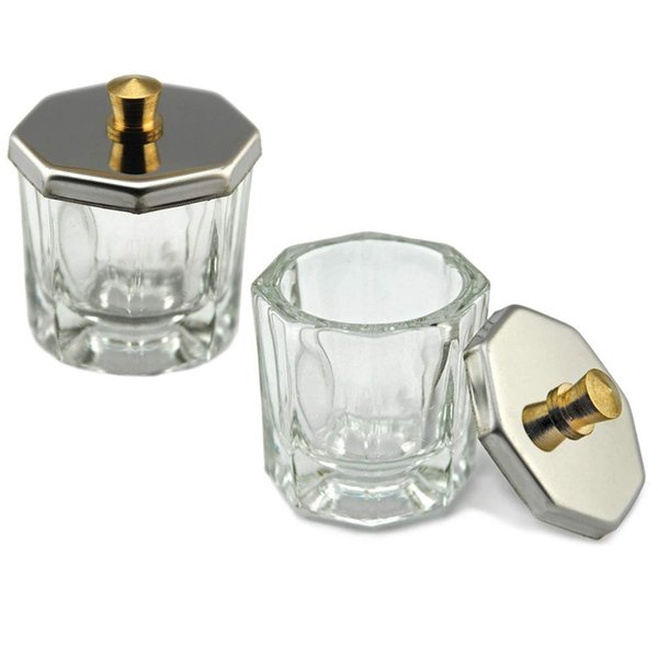 lasenersm 2 Pieces Mini Glass Dappen Dish with Stainless Steel Lid Nail Art Acrylic Powder Nail Art Tools Glass Cup Glass Dappen Cup