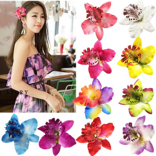10 Pieces Women Chiffon Flowers Hair Clips Butterfly Orchid Alligator Clips for Bridal Wedding Ac...