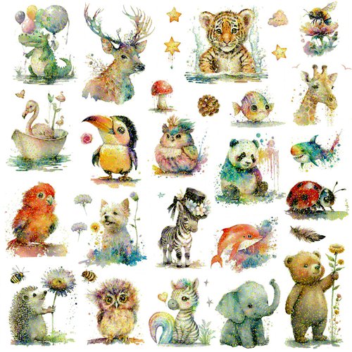 Konsait 26 Sheets Glitter Tattoos for Kids, Watercolor Birds Fish Jungle Safari Wild Animal Tatto...