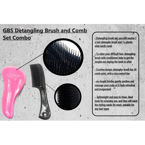 G.B.S Men's - 2 Pack Creative Design, Pink Detangling Brush For Curly Hair And Wide Tooth Comb Detangler Brush Hair, Gently Soothes, Detangler