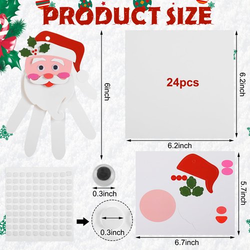 Glimin 24 Sets Christmas Santa Craft Kit DIY Christmas Crafts Make Your Own Handprint Santa Ornaments for Kids Xmas Decoration Fun Home Activities