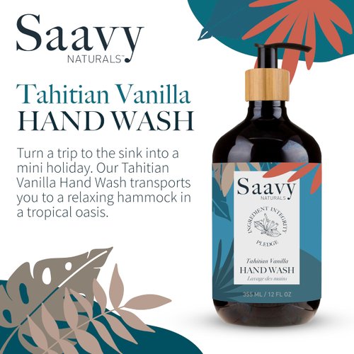 Saavy Naturals Tahitian Vanilla Liquid Hand Soap - Moisturizing Formula with Aloe Vera, Shea Butter, and Vanilla Extract - 12 Fl Oz, 2 Pack