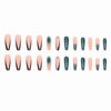 MISUD Long Coffin Press on Nails Ballerina Fake Nails Glossy Glue on Nails Black French Tip Acrylic Nails Green Bling Glitter Artificial Nails 3D Rhinestone Stick on False Nails with Design 24 pcs