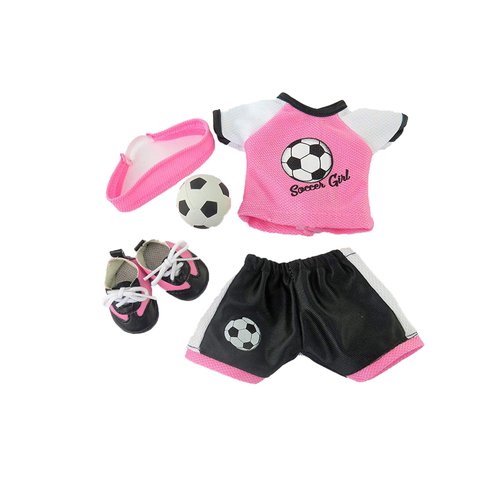 American Fashion World Pink Soccer Outfit for 14-Inch Dolls | Soccer Ball Included | Premium Quality & Trendy Design | Dolls Clothes | Outfit Fashions for Dolls for Popular Brands