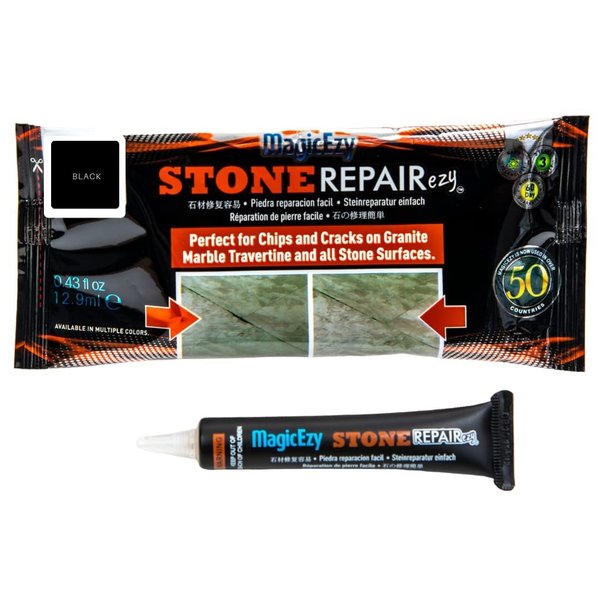 MagicEzy Stone Repair Ezy: (Black) Marble, Granite, Quartz Countertop Chip Repair Kit | Stone Fix, Laminate, Corian, Travertine| Super Strong Seam Filler