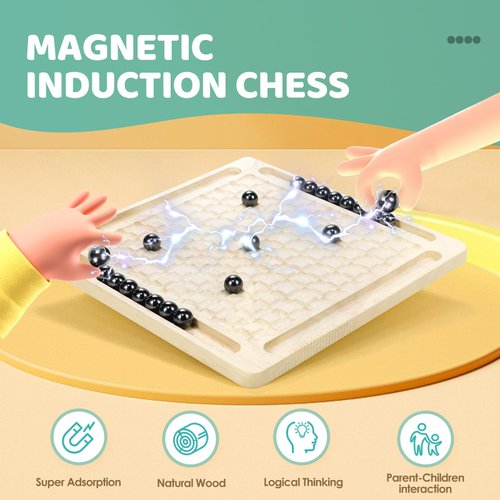 Upgrade Magnetic Chess Game with 32Pcs Magnetic Ball, Magnetic Game Fun Family Games for 2-4 Players,Magnet Chess Game with Stones,Table Top Magnetic Board Game