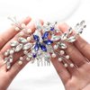 Olbye Wedding Hair Comb Blue Rhinestone Bridal Hair Accessories for Bride and Bridesmaids Wedding Hair Piece Silver