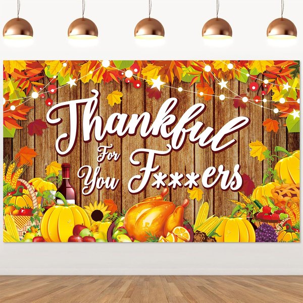 Thanksgiving Banner Backdrop Funny Thanksgiving Party Decorations Autumn Maple Leaves Pumpkin Wood Wall Background for Photography Fall Thanksgiving Party Supplies