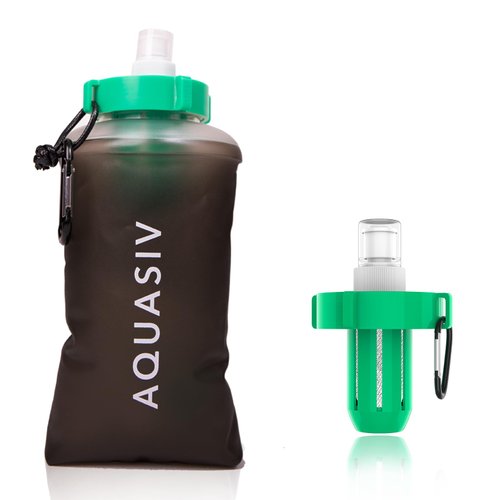 AQUASIV Gravity Water Filter Kit with HFM Carbon & Pre Filter, Gravity Bag & Squeeze Pouch - Lightweight Personal Portable Water Filter - Reliable Camping & Hiking Water Filter (‎Day Hiker Squeeze)