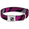 Dog Collar Seatbelt Buckle Buffalo Plaid Abstract White Black Fuchsia 13 to 18 Inches 1.5 Inch Wide