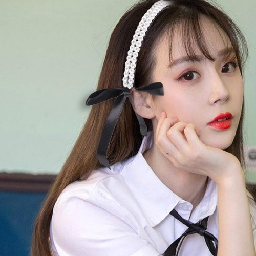 Vctitil 2 Pieces Sweet Butterfly Tie Hair Band with Cute Korean Style Hair Band All Pearl Girl Matching Headwear