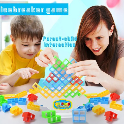 Ography 64pcs Tetra Tower Game, Balance Stacking Blocks Building Game, Fun Party Game for Family Game Night, Board Games to Spend Time Together for Kids, Teens, Adults