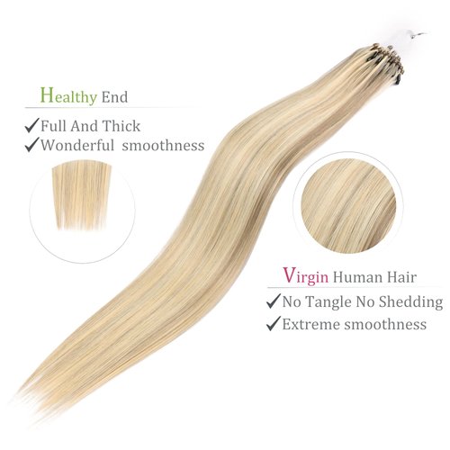 Micro Link Hair Extensions Human Hair 30g 18inch#(1660) Highlight Golden Blonde Microlink Hair Extensions Human Hair Microbead Hair Extensions Microlink Hair Extensions Micro Link Hair Extensions