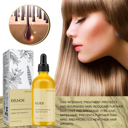 YG LianKai 3Pcs Veganic Natural Hair Growth Oil with Organic Rosemary, Castor and Olive Oil, for Dry Damaged Thin Hair (180ml)