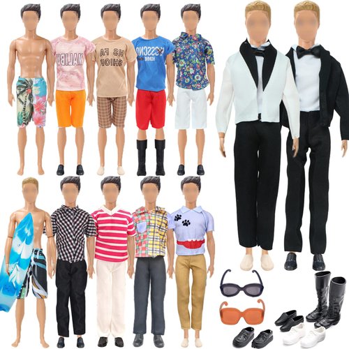 19 PCS Doll Clothes for Doll Including Handmade 1 Suit 5 Tops 5 Pants Casual Wear 2 Beach Pants 4 Pair of Shoes 1 Glasses 1 Surfboard for 11.5 Inch Boy Doll Outfits for Boyfriend Doll in Random