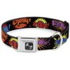 Buckle-Down Seatbelt Buckle Dog Collar - Sound Effects Black/Multi Color - 1" Wide - Fits 9-15" Neck - Small