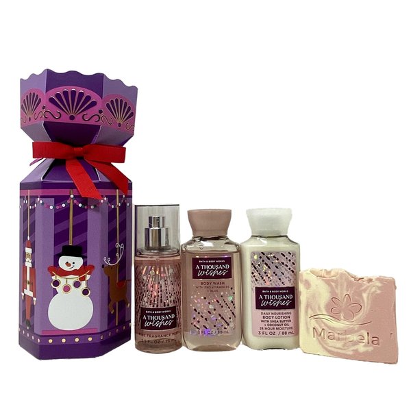 Bath & Body Works A Thousand Wishes Mini Gift Box Set - Fragrance Mist, Body Wash and Body Lotion Travel Size With a Himalayan Salts Springs Sample Soap