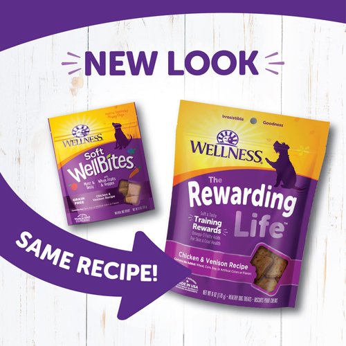 Wellness Rewarding Life Grain-Free Soft Dog Treats, Made in USA with Healthy Ingredients, Ideal for Training (Chicken & Venison Recipe, 6-Ounce Bag)