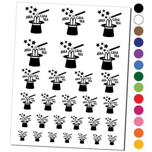 Magician Hat Magic Rabbit Temporary Tattoo Water Resistant Fake Body Art Set Collection - Black (One Sheet)