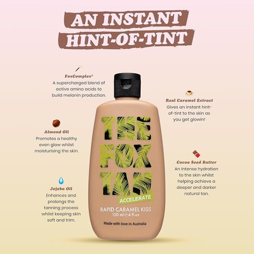 The Fox Tan Rapid Caramel Kiss, Natural Tanning Accelerator For Deeper & Darker Tans, Delivers an Instant Tint & Glow, Vegan & Cruelty Free, 120 mL