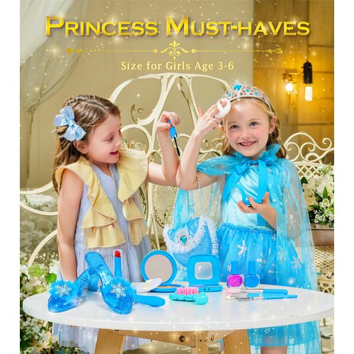 Kids Makeup Kit for Girls Princess Dress Up for Girls, BIBUTY Pretend Play Fake Makeup Set Toy for Girls with Princess Dress Costume Princess Shoes Crown, Princess Toy Gift for 3-6 Toddler Little Girl