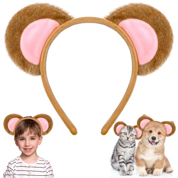 COMNICO Plush Animal Ears Headband, 1Pcs Monkey Ears Headband Animal Ears Headwear Monkey Costume Accessory for Animal Cosplay Halloween Cosplay Christmas Cosplay Dress Up Party