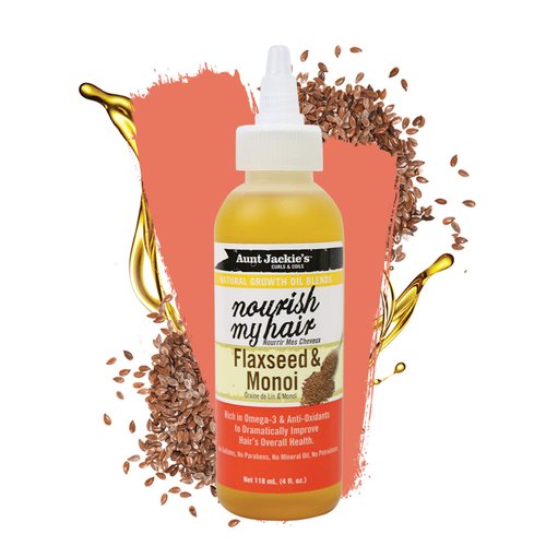 Aunt Jackie's Natural Growth Oil Blends Nourish My Hair - Flaxseed and Monoi, Improve Hair's Overall Health, Rich in Omega-3 and Anti-Oxidants, 4 oz