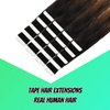 VINBAO Tape in Hair Extensions Human Hair Ombre Hair Extensions #1B Natural Black #4 Dark Brown to #27 Caramel Blonde Balayage Dark Roots Hair Extensions Tape in Human Hair 20pcs 50g(14inch 1B/4/27)