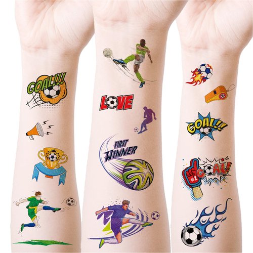 Yobbai Soccer and Football Temporary Tattoos for Kids, 24 Sheets Mixed Styles Glitter, Luminous Tattoos Stickers, Waterproof Fake Tattoos Gifts for Sports Goodie Bag Stuffers