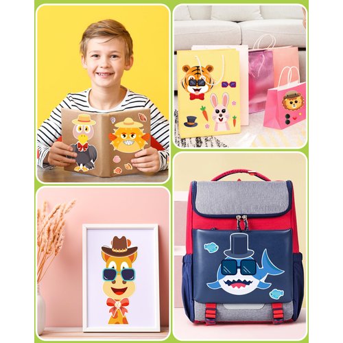 24 Pcs Make Your Own Animal Sticker Sheets for Kids, 2 Sheets 12 Animals Stickers with Safaris, Sea Animals Face Stickers for Kids Toddlers Crafts Activities Gift Bags Birthday Party Favors Supplies