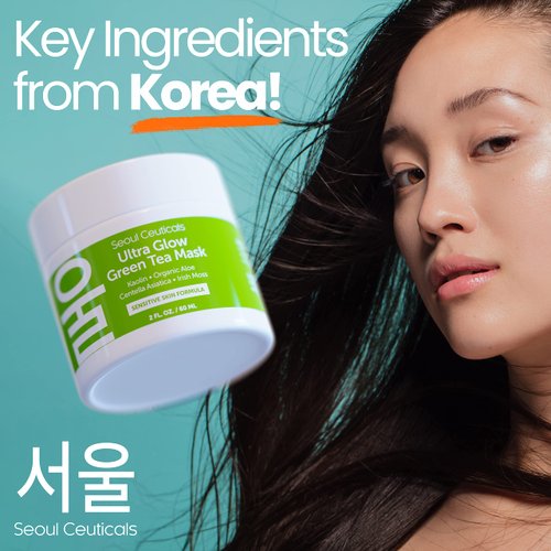 SeoulCeuticals Korean Skin Care Face Mask for Sensitive Skin - Korean Skincare Green Tea Wash Off Masks - K Beauty Face Masks - Aloe Vera Mask + Centella Asiatica Hydrating Facial Spa Mask 2oz