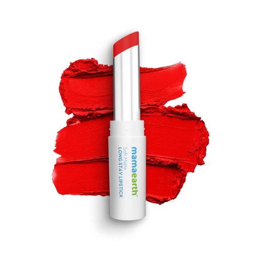 MAMAEARTH Soft Matte Hydrating Lipstick (08 - Red Dahlia) | 12-Hour Long Stay Lightweight Formula | Waterproof & Non-Drying | Smooth Matte Finish | 0.12 Oz (3.5g)