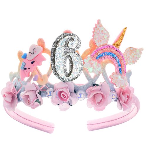 6th Birthday Crown for Girls, 6th Birthday Headband for Girls, 6th Birthday Tiara for Girls 6th Birthday Decoration for Girls 6th Birthday Crown with Rainbow Wing for Girls 6 Year Old Disposable